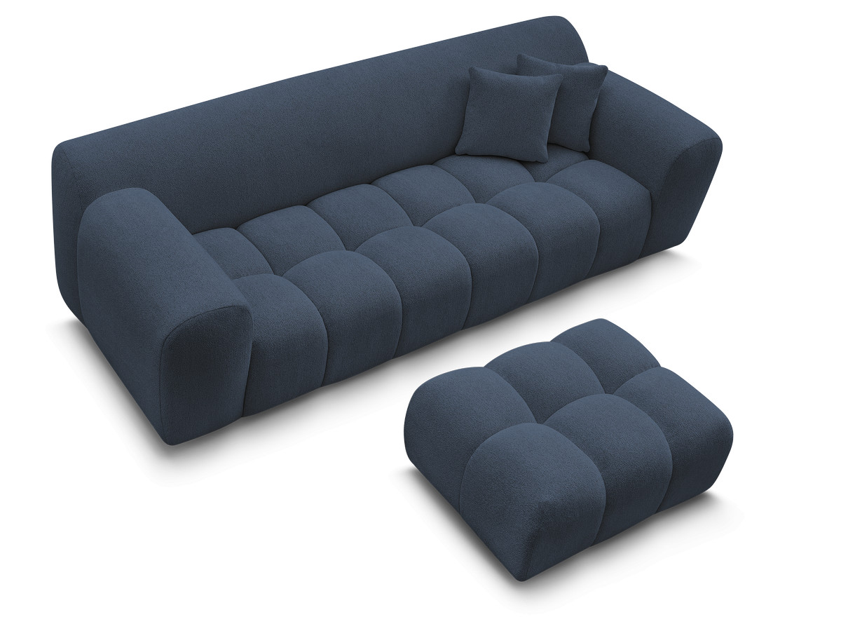 Bobochic Melisse Sofa 3-Sitzer mit Pouf Melange-Stoff Blau