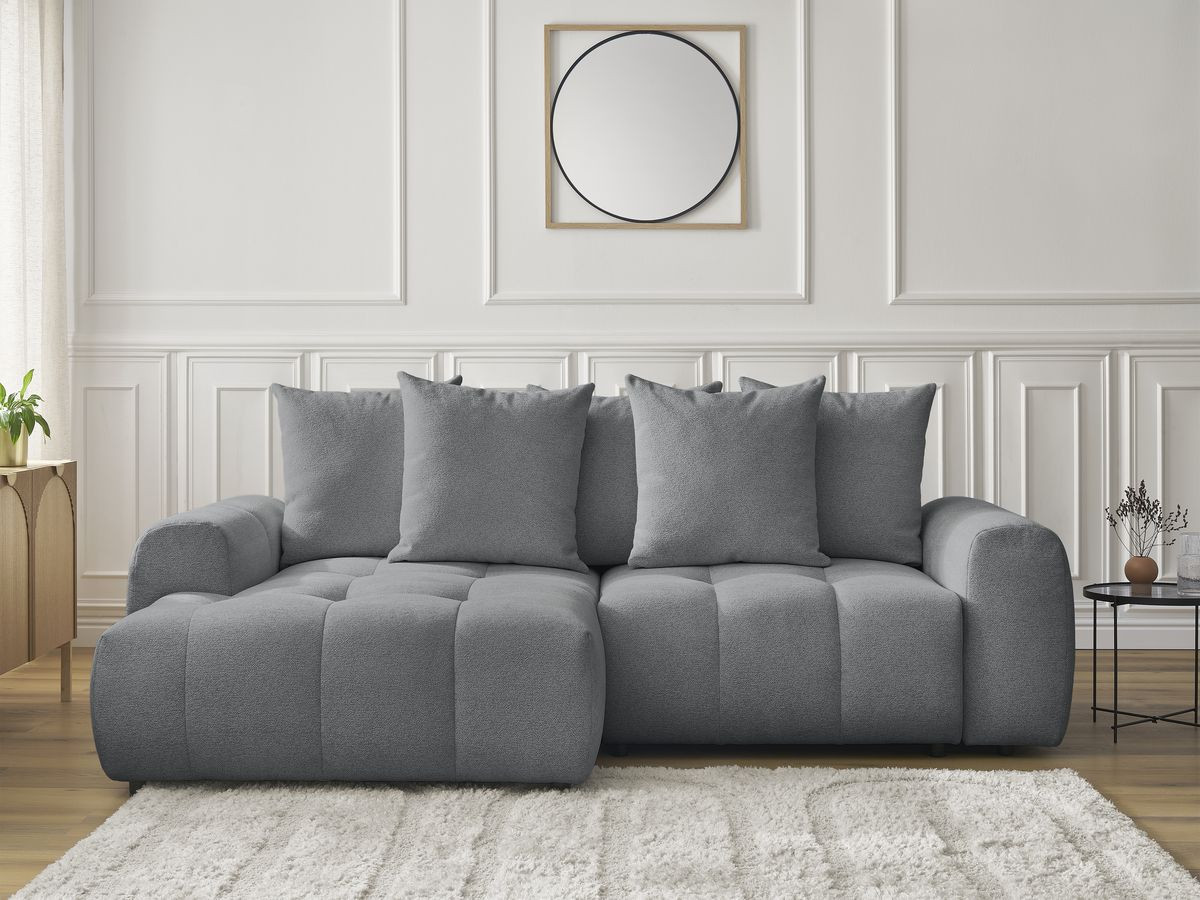 Bobochic Roxelane Ecksofa mit Schlaffunktion und Bettkasten 258 × 150 cm Melange-Stoff Dunkelgrau Ecke links