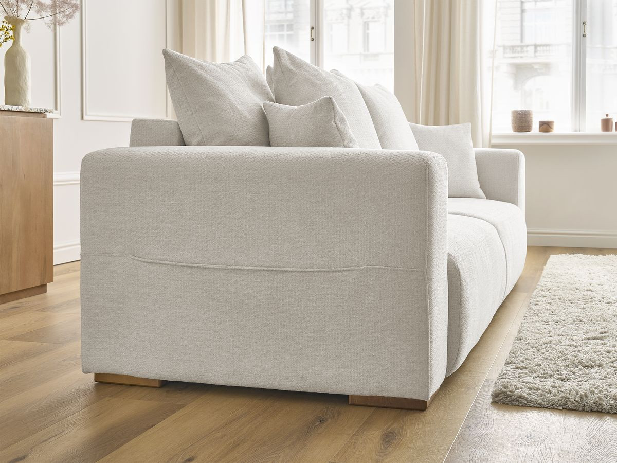 Bobochic Sidonie Schlafsofa 3-Sitzer mit Bettkasten Melange-Stoff Beige