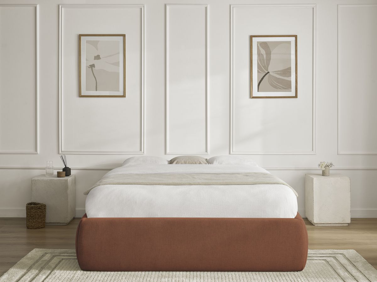 Bobochic Inera Bettgestell mit Bettkasten, ohne Kopfteil Stoff Orange, Liegefläche 140 × 190 cm