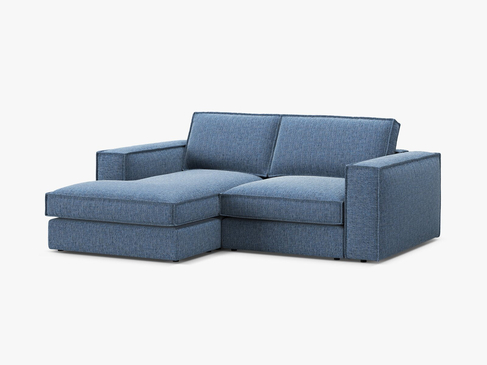 Micadoni modulares Ecksofa Pola 2-Sitzer kleine Version Links Strukturierter Stoff Babel Dunkelblau