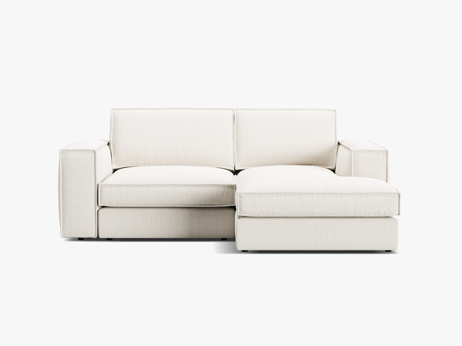 Micadoni modulares Ecksofa Pola 2-Sitzer kleine Version Rechts Strukturierter Stoff Babel Weiß