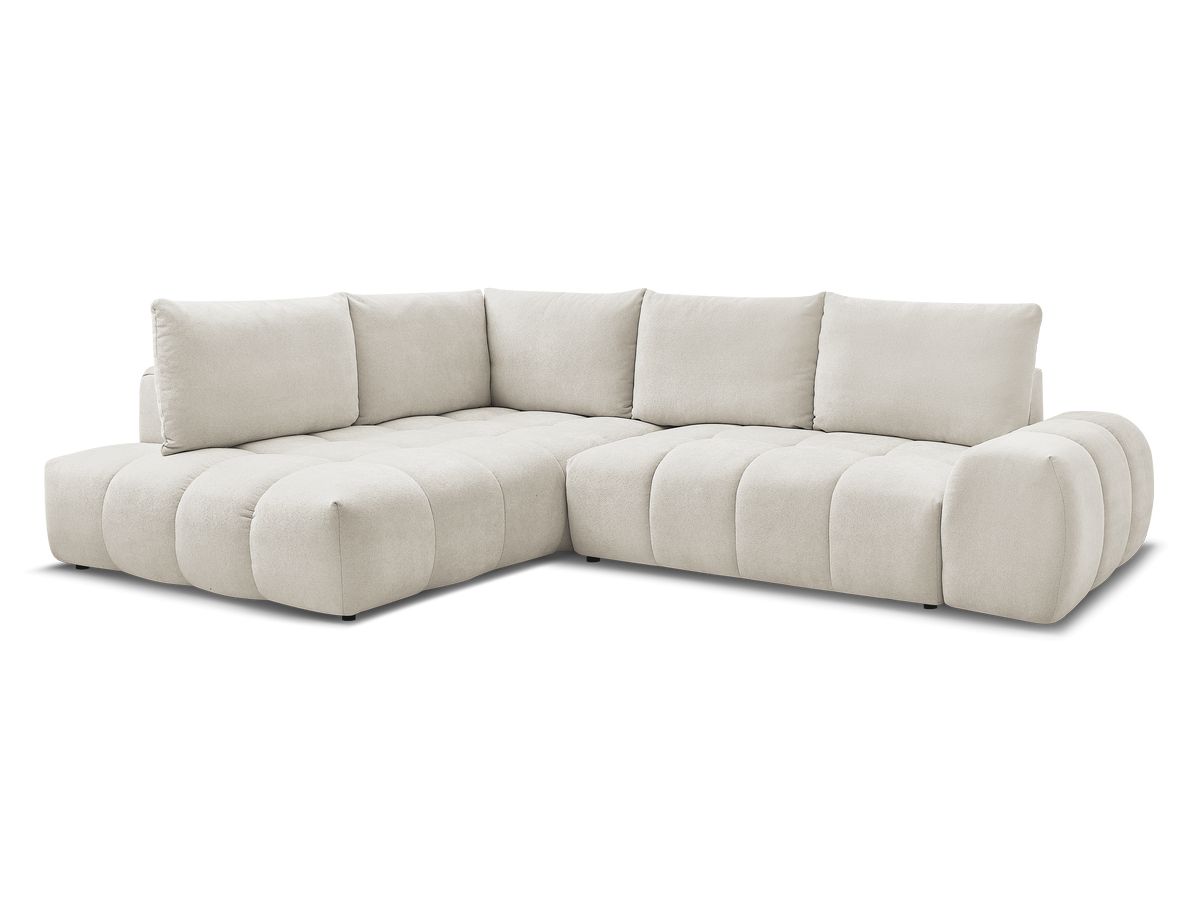 Bobochic Everest Ecksofa mit Schlaffunktion und Bettkasten 320 × 212 cm, 5 Kissen Strukturstoff Beige Ecke links
