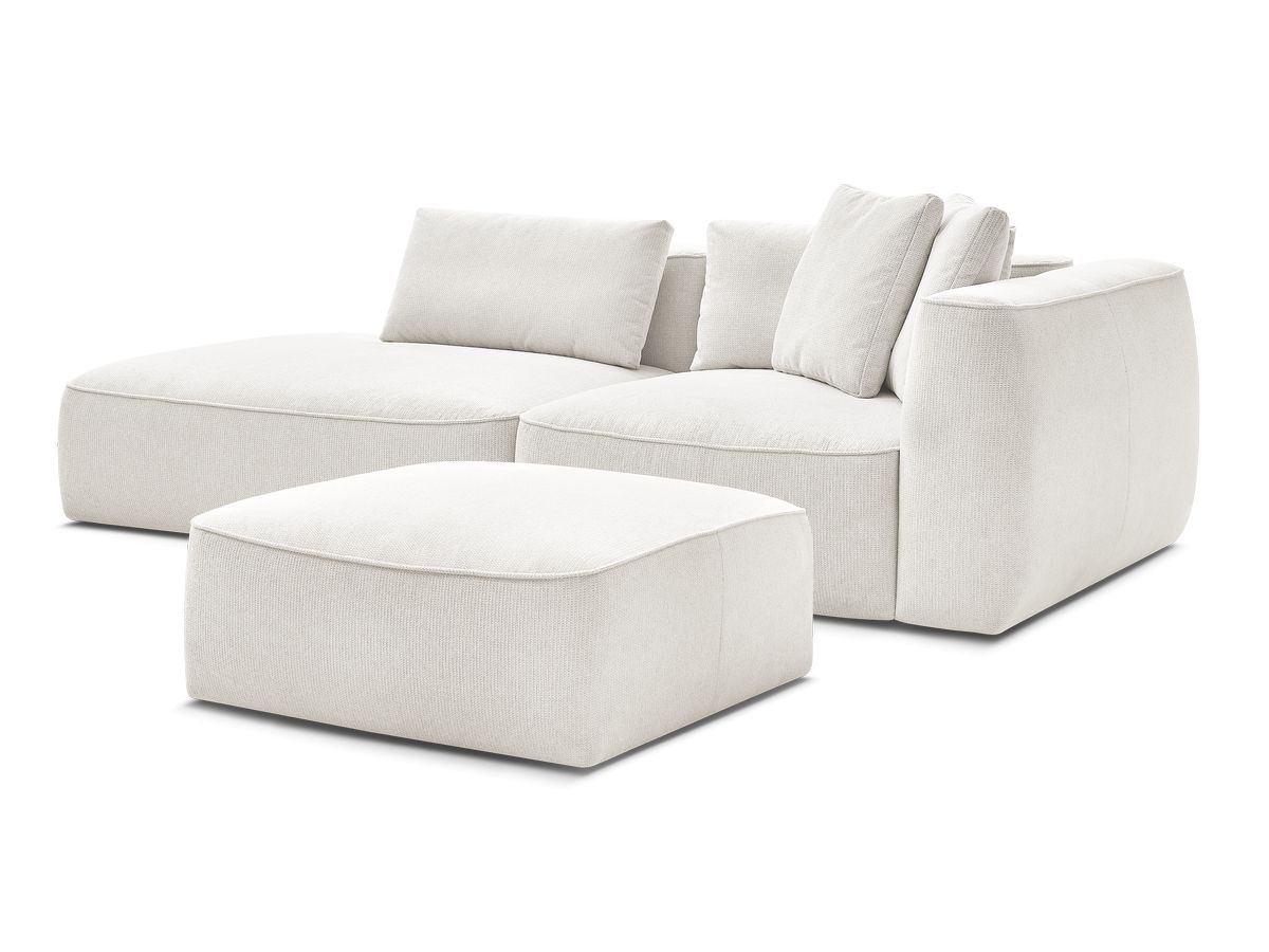 Bobochic Leopold Sofa 4-Sitzer mit Pouf Melange-Stoff Weiß Armlehne rechts