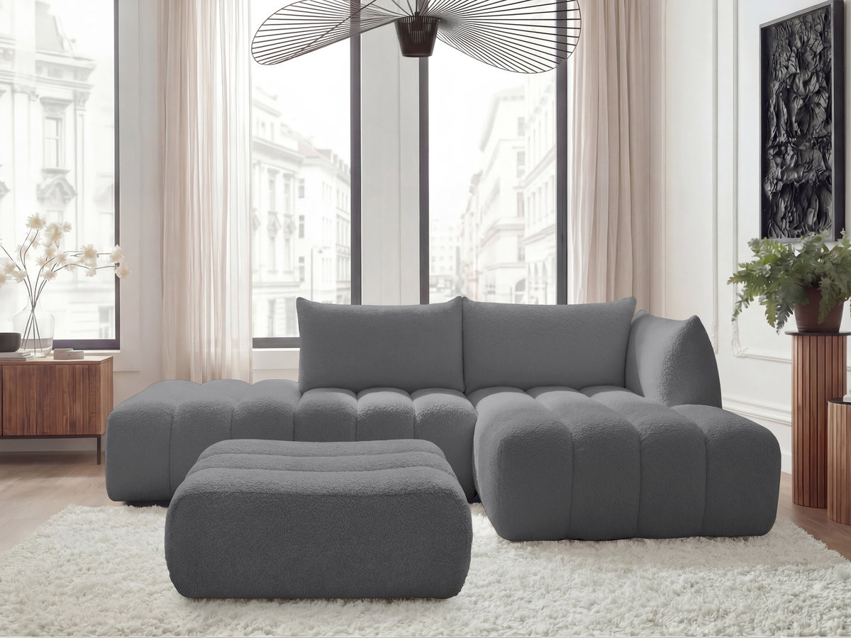 Bobochic Azra Ecksofa mit Pouf 319 × 178 cm Bouclé-Stoff Dunkelgrau Ecke rechts