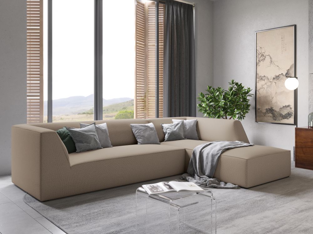 Cosmopolitan Design Ecksofa Siena 4-Sitzer Strukturierter Stoff Ottawa Dunkelbeige Rechts