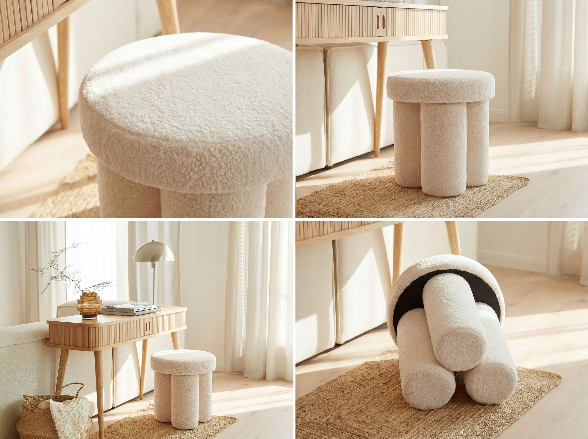 Sitzhocker Vagland Stoff Creme Ø 40 cm