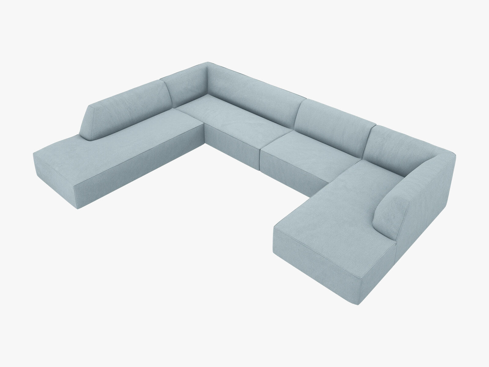 Micadoni Panorama-Ecksofa Ruby 7-Sitzer Links Kord Scala Hellblau