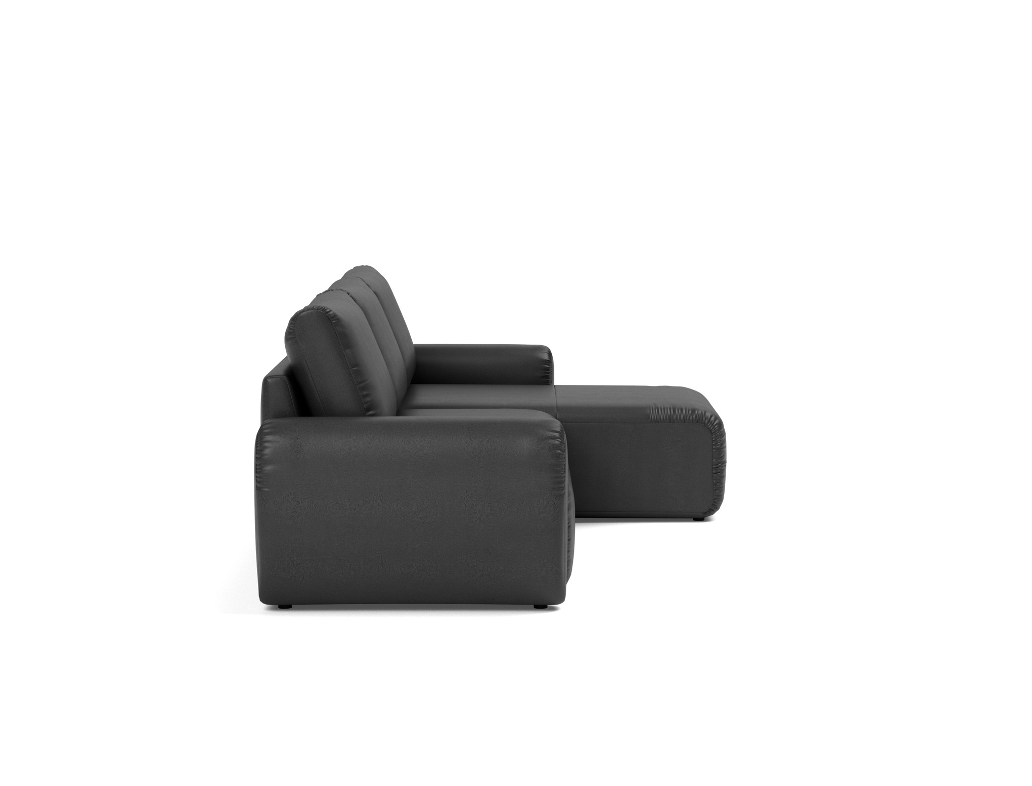 Schlafsofa Norum mit Chaiselongue und Curve-Armlehnen Lederoptik Faunal 550-Black