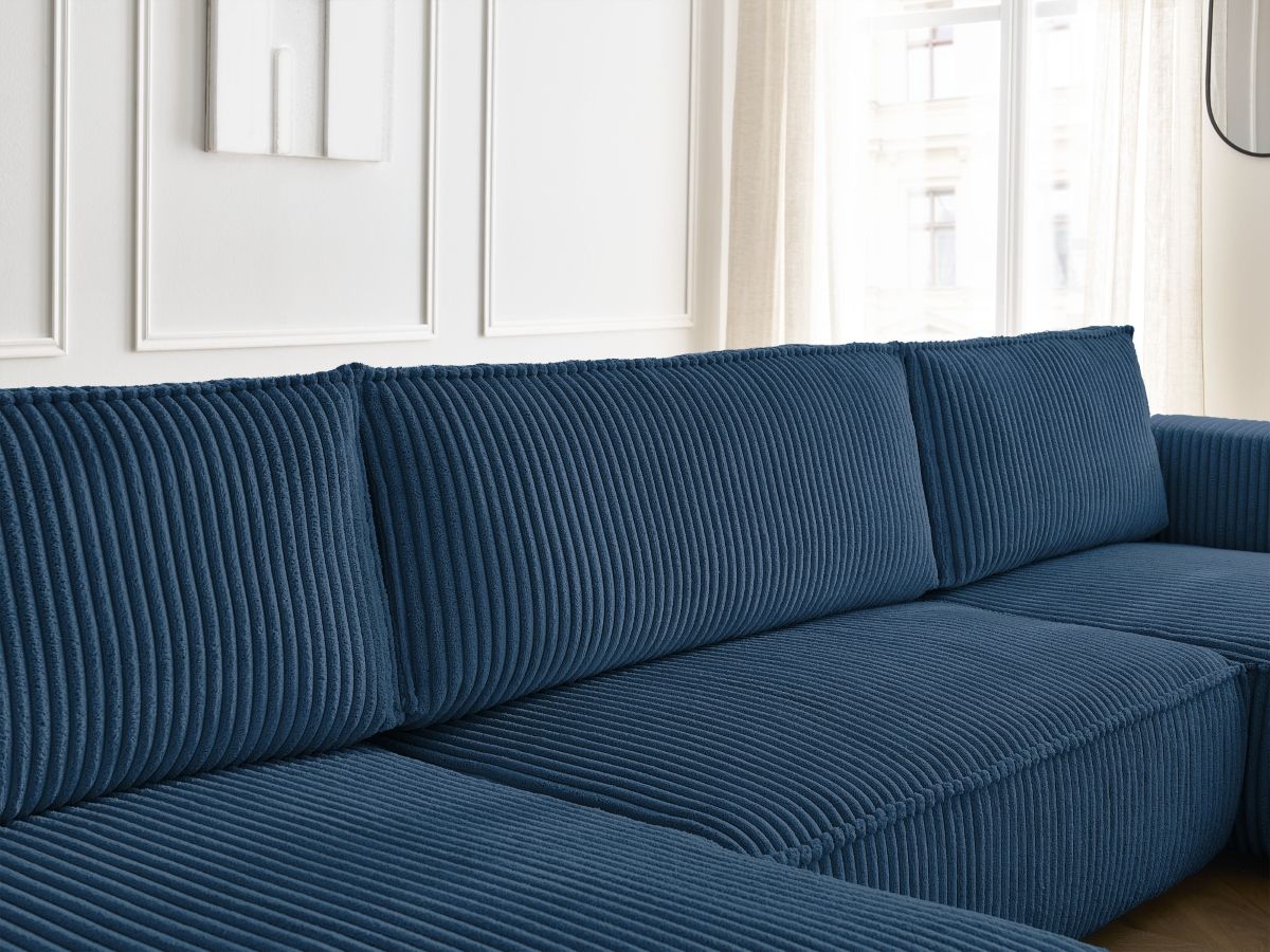 Bobochic Chelsea Wohnlandschaft mit Pouf Breitcord weich Dunkelblau