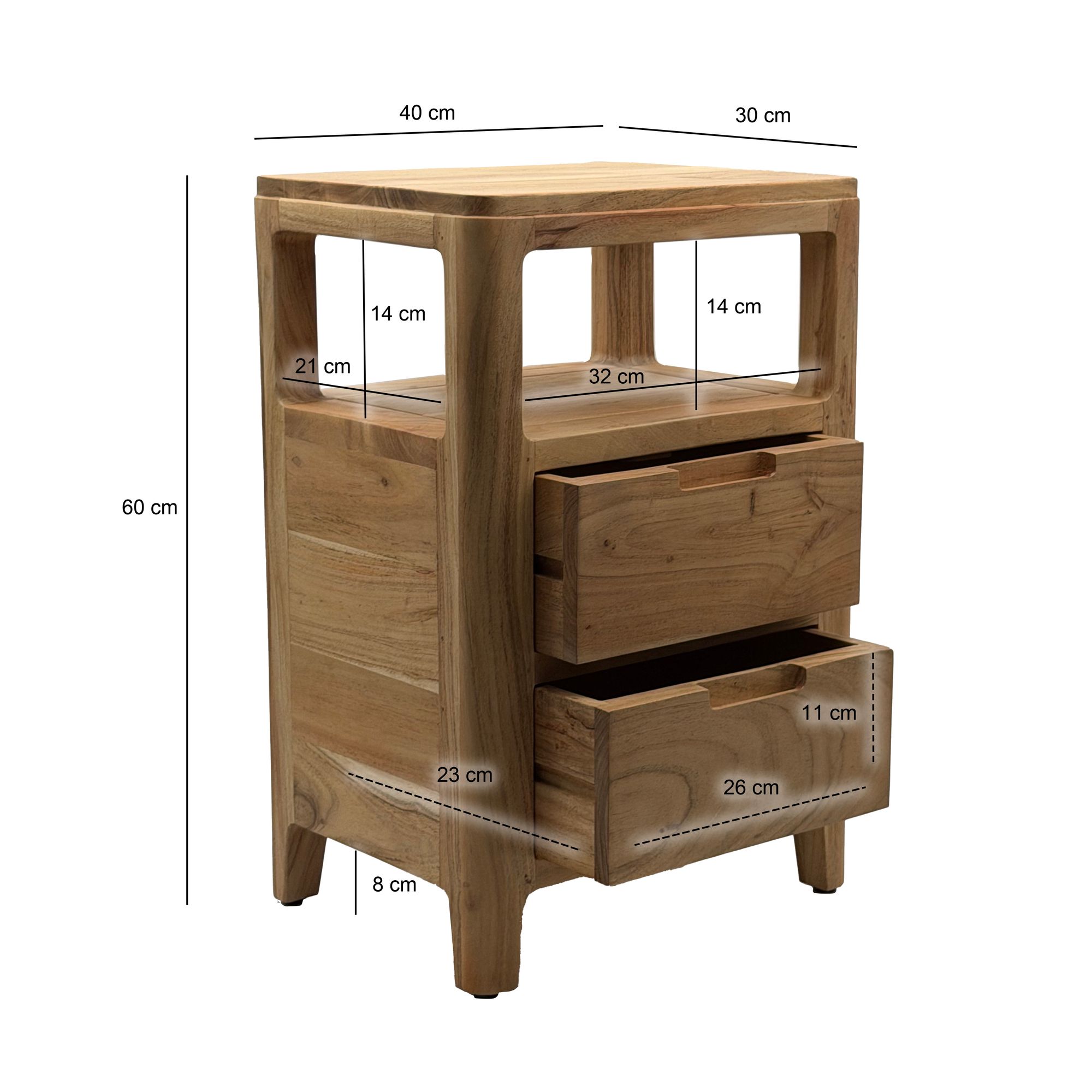 Nachttisch Sletta Akazie Massivholz 40 × 30 × 60 cm