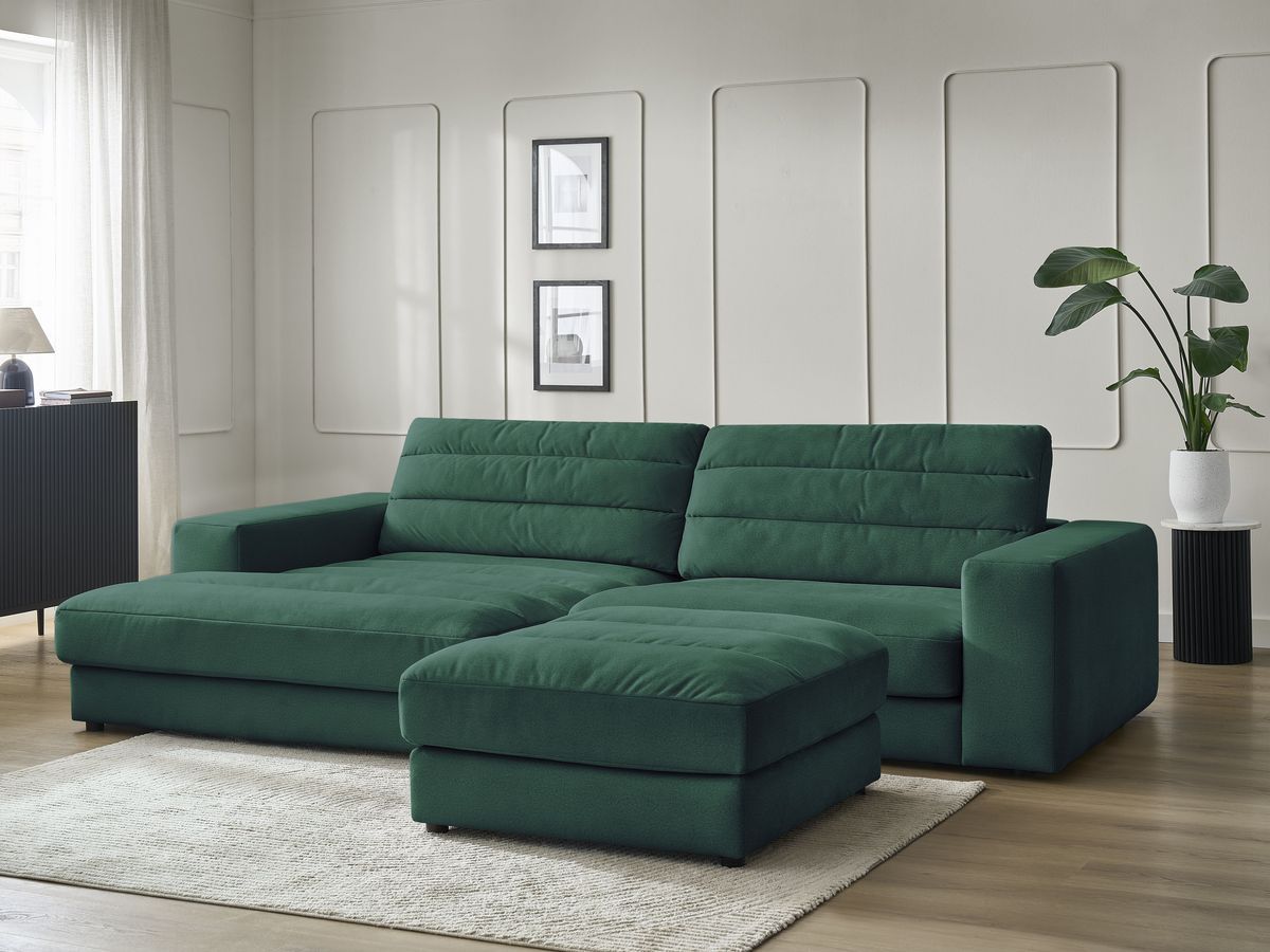 Bobochic Sierra Ecksofa mit Pouf Samt Dunkelgrün Ecke links
