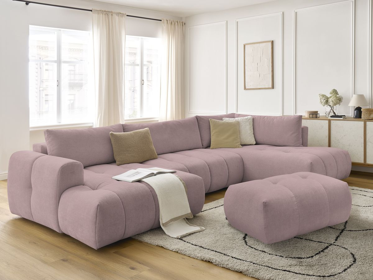Bobochic Fuji Wohnlandschaft mit Pouf Stoff Rosa Ecke links