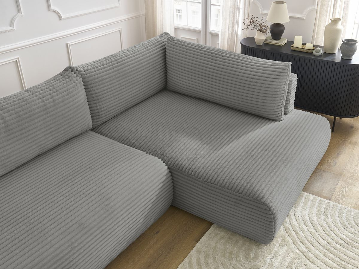 Bobochic Lucien Ecksofa mit Schlaffunktion und Bettkasten 296 × 198 cm Breitcord weich Dunkelgrau Ecke rechts