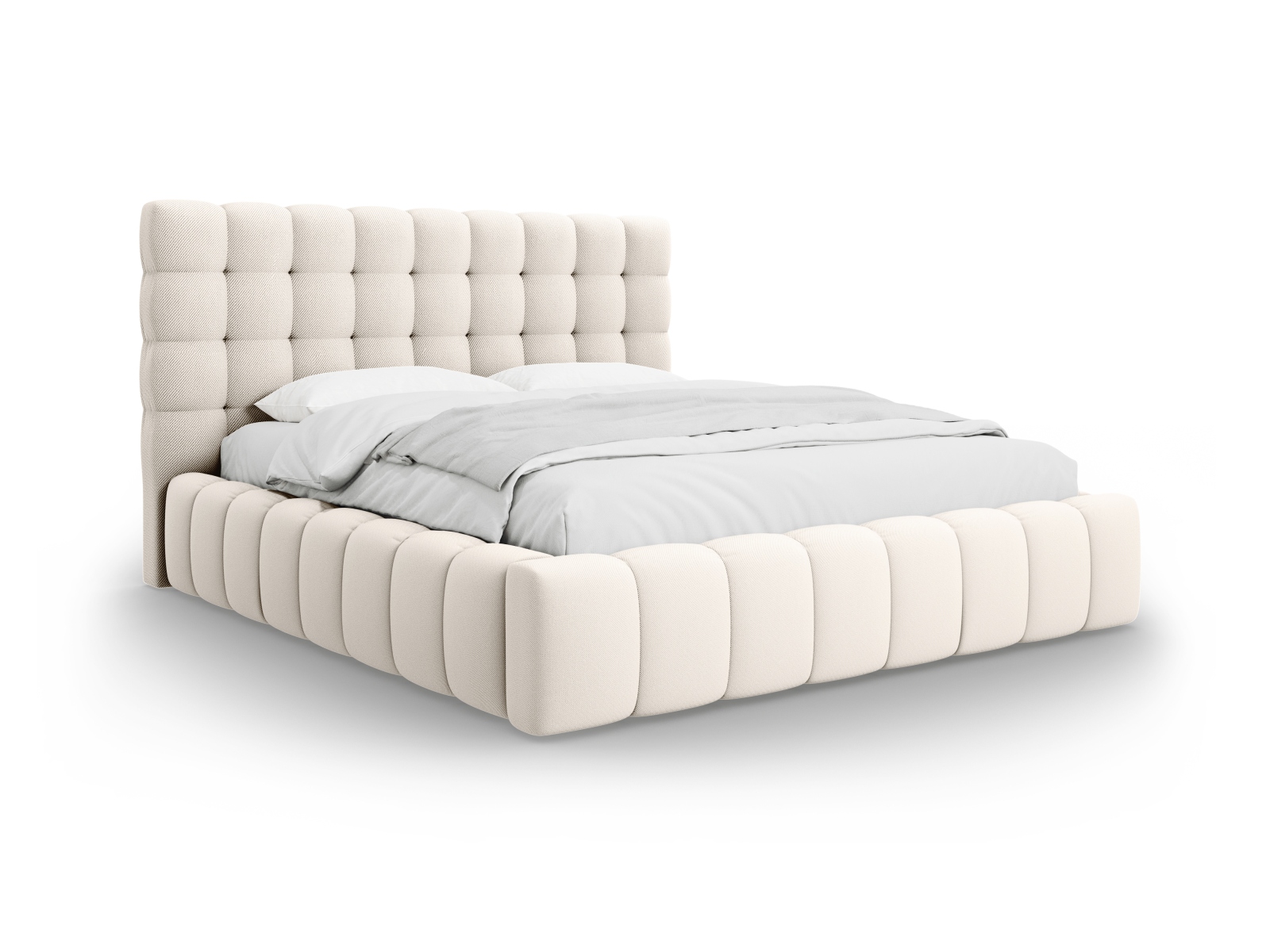 Micadoni Stauraumbett mit Kopfteil Mamaia Strukturierter Stoff Helles Beige 140x200