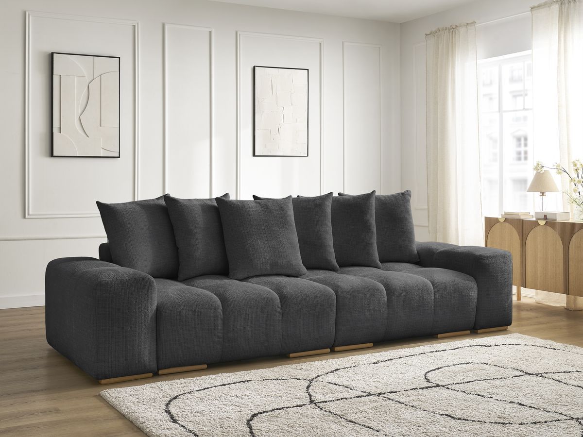 Bobochic Anakin Sofa 3-Sitzer, 6 Kissen Strukturstoff Schwarz