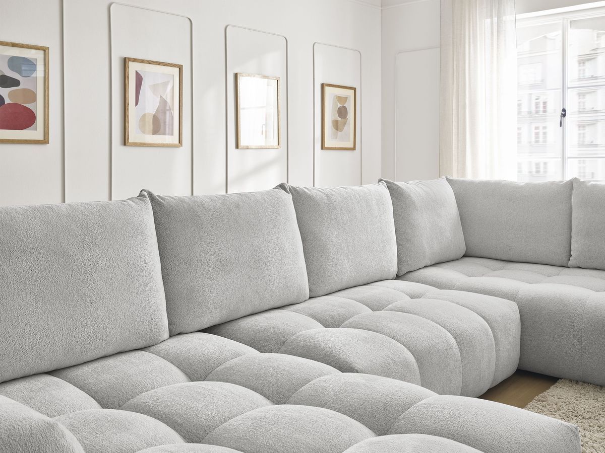 Bobochic Everest Wohnlandschaft, 6 Kissen Melange-Stoff Hellgrau Ecke links