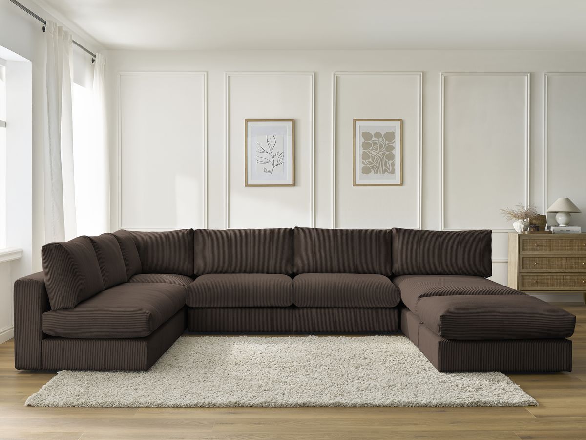 Bobochic Paris Ecksofa mit Pouf 369 × 167 cm Cordsamt Braun
