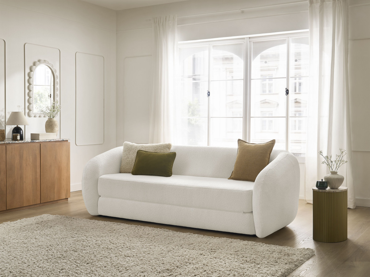 Bobochic Neyo Schlafsofa 3-Sitzer Bouclé-Stoff Weiß
