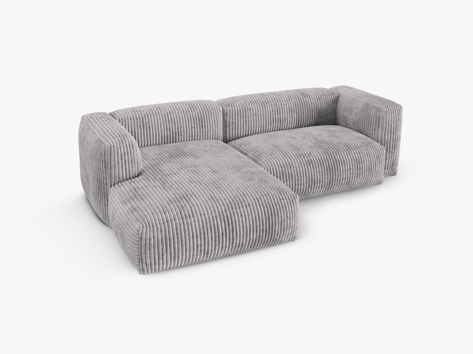 Micadoni Ecksofa Martina 2-Sitzer 90cm Sitztiefe Links Kord Tilia Hellgrau