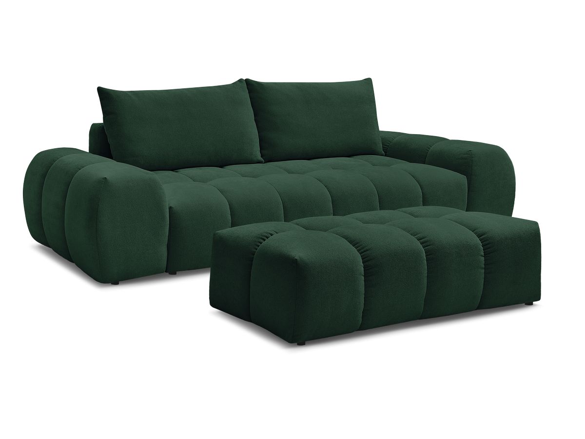 Bobochic Everest Schlafsofa 3-Sitzer mit Bettkasten und Pouf, 2 Kissen Strukturstoff Grün