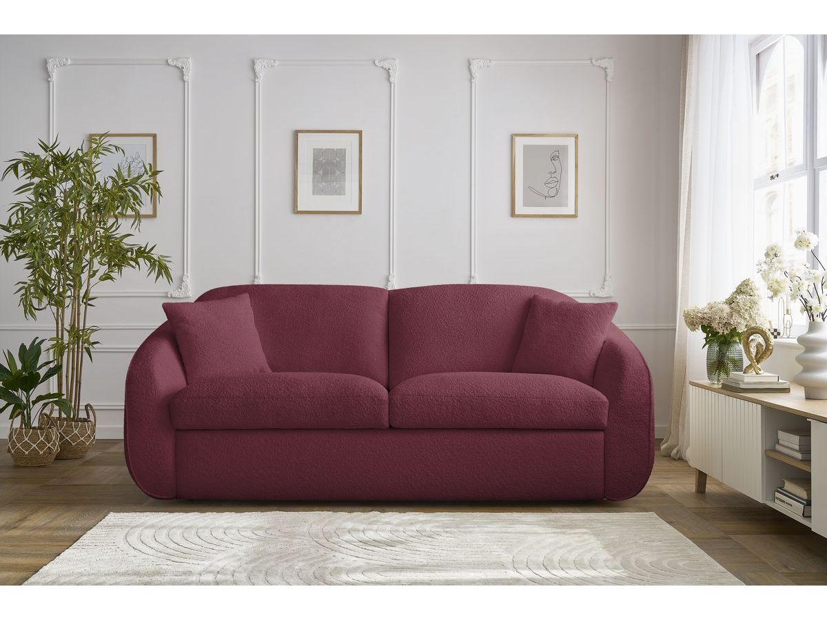 Bobochic Cezanne Schlafsofa 3-Sitzer Bouclé-Stoff Rot, Liegefläche 160 × 194 cm