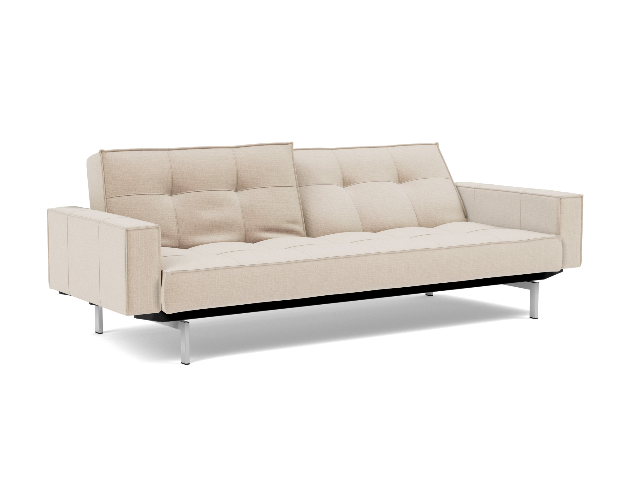 Schlafsofa Splitback mit Armlehnen Chenille Esina 410-Almond-Beige Beine Chrom
