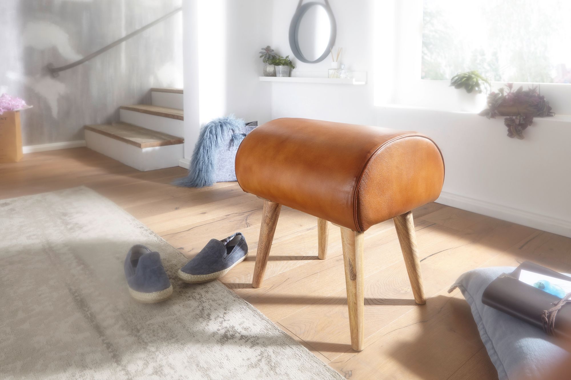 Sitzhocker Thorso Echtleder Braun 45 × 40 × 53 cm