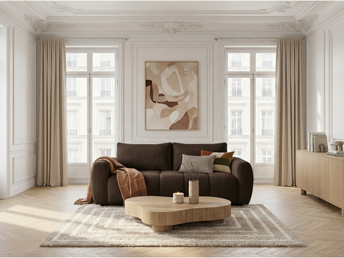 Bobochic Fuji Schlafsofa 3-Sitzer Bouclé-Stoff Braun