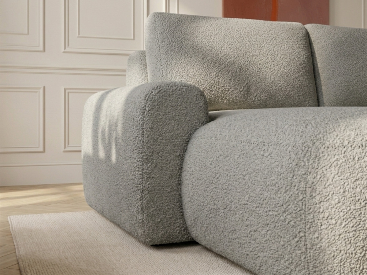 Bobochic Tango Ecksofa mit Schlaffunktion und Bettkasten Bouclé-Stoff Grau Ecke links