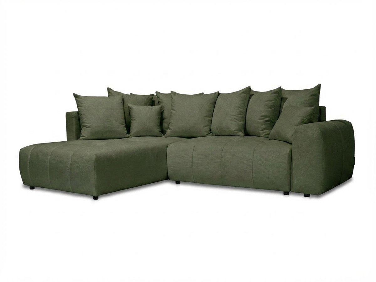 Bobochic Roxelane Ecksofa mit Schlaffunktion und Bettkasten Melange-Stoff Grün Ecke links