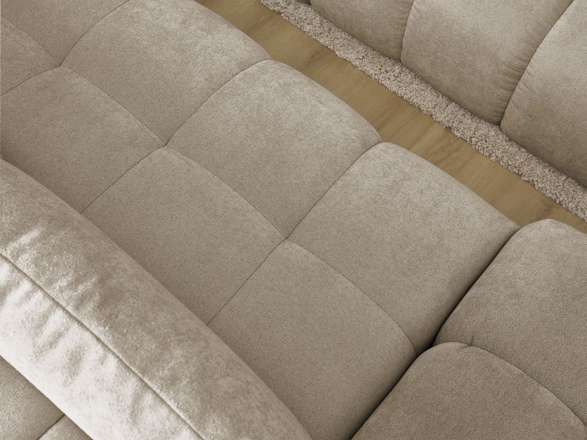 Bobochic Everest Ecksofa mit Schlaffunktion und Bettkasten und Pouf 318 × 180 cm, 3 Kissen Strukturstoff Taupe Ecke rechts