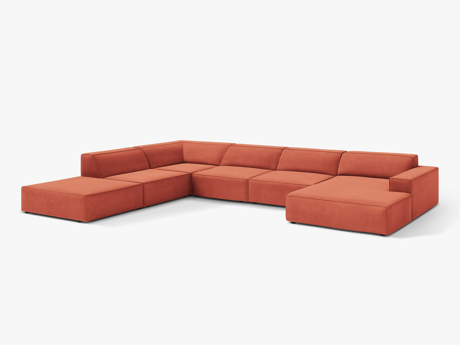Micadoni Panorama-Ecksofa Jodie 7-Sitzer Samt Venus Koralle Links
