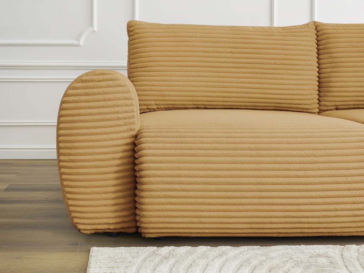Bobochic Lucien Schlafsofa 3-Sitzer mit Bettkasten Breitcord weich Gelb