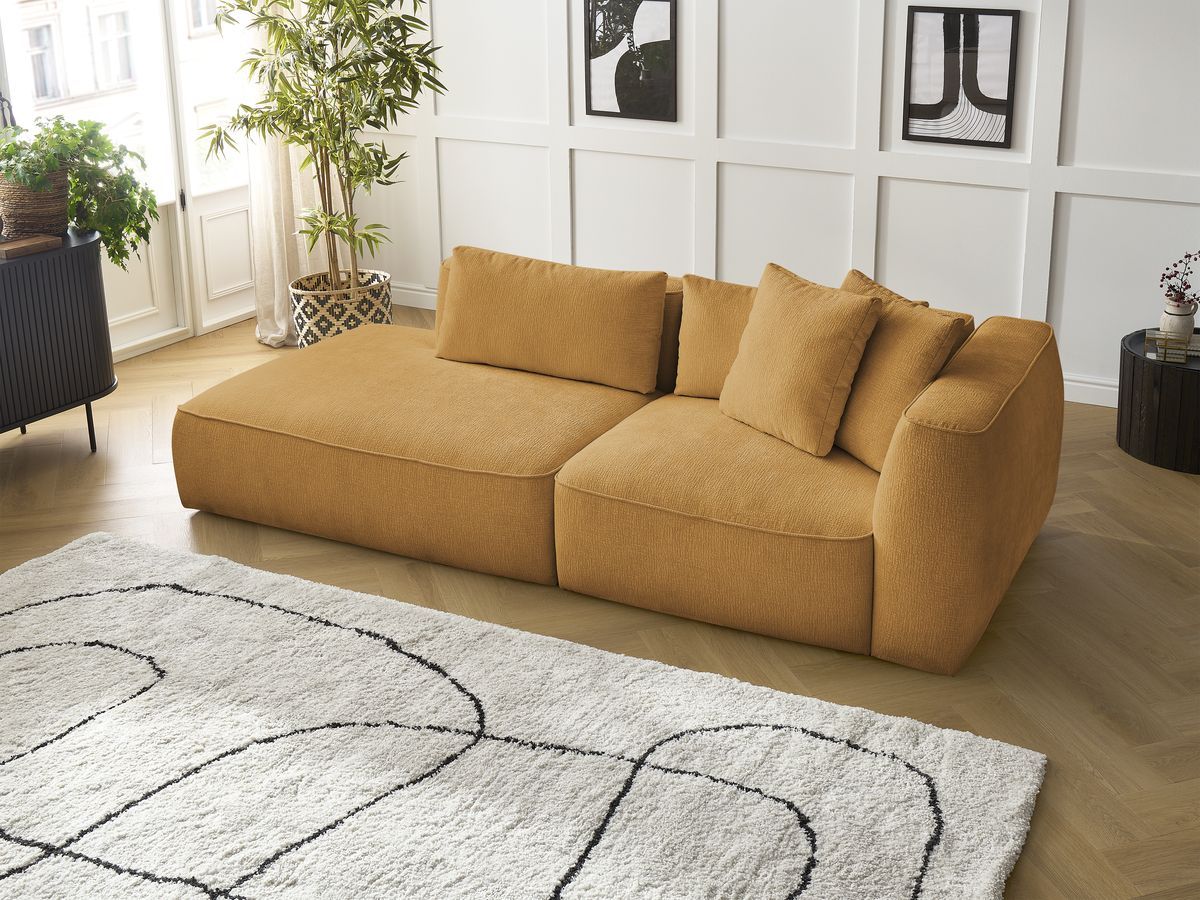 Bobochic Leopold Sofa 3-Sitzer Strukturstoff Gelb Armlehne rechts