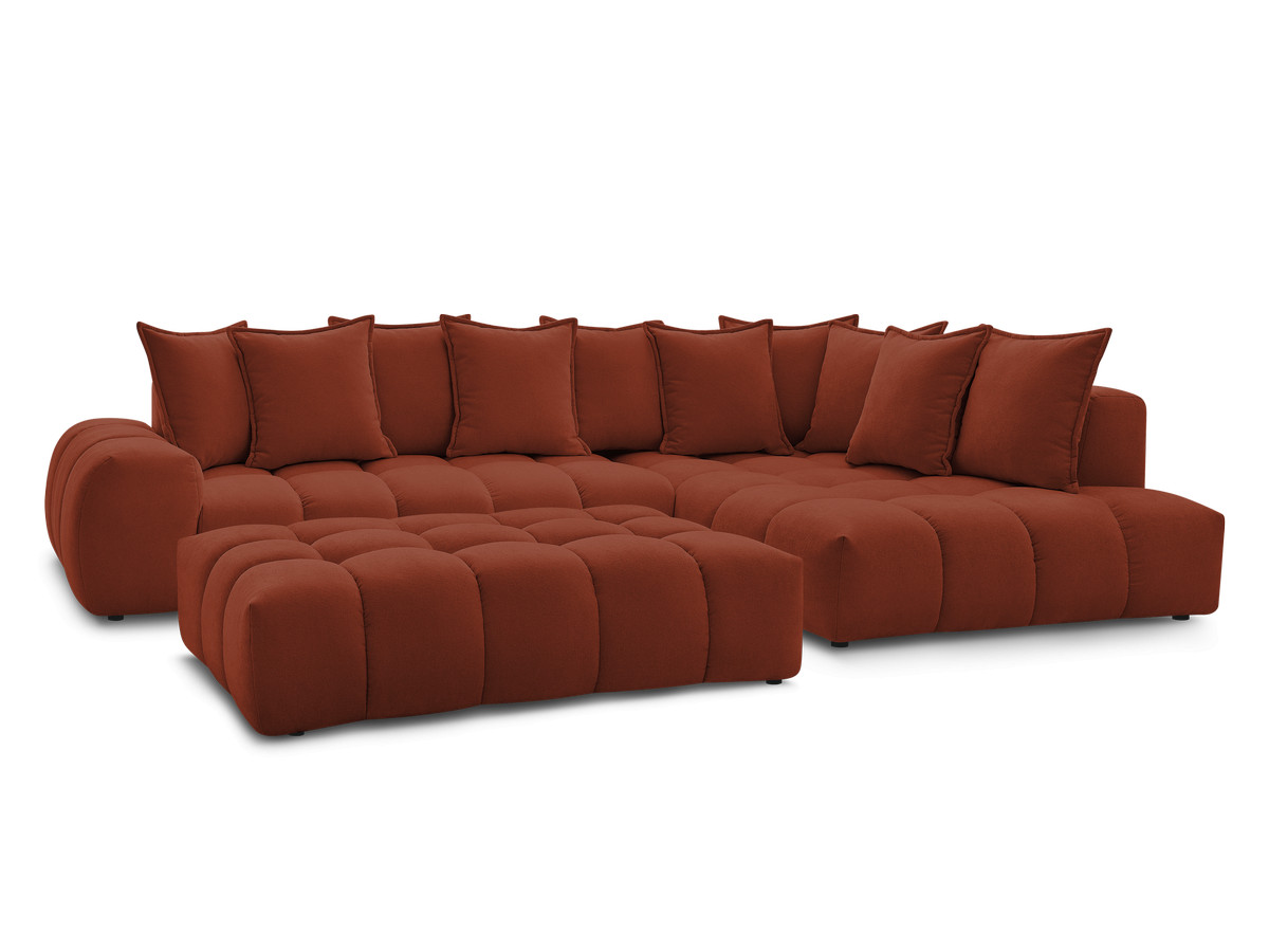 Bobochic Everest Ecksofa mit Schlaffunktion und Pouf, 10 Kissen Strukturstoff Orange Ecke rechts