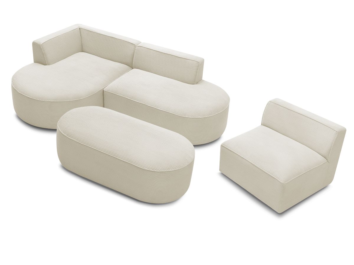 Bobochic Rousseau Ecksofa mit Sofamodul und Pouf Cordsamt Beige Ecke links
