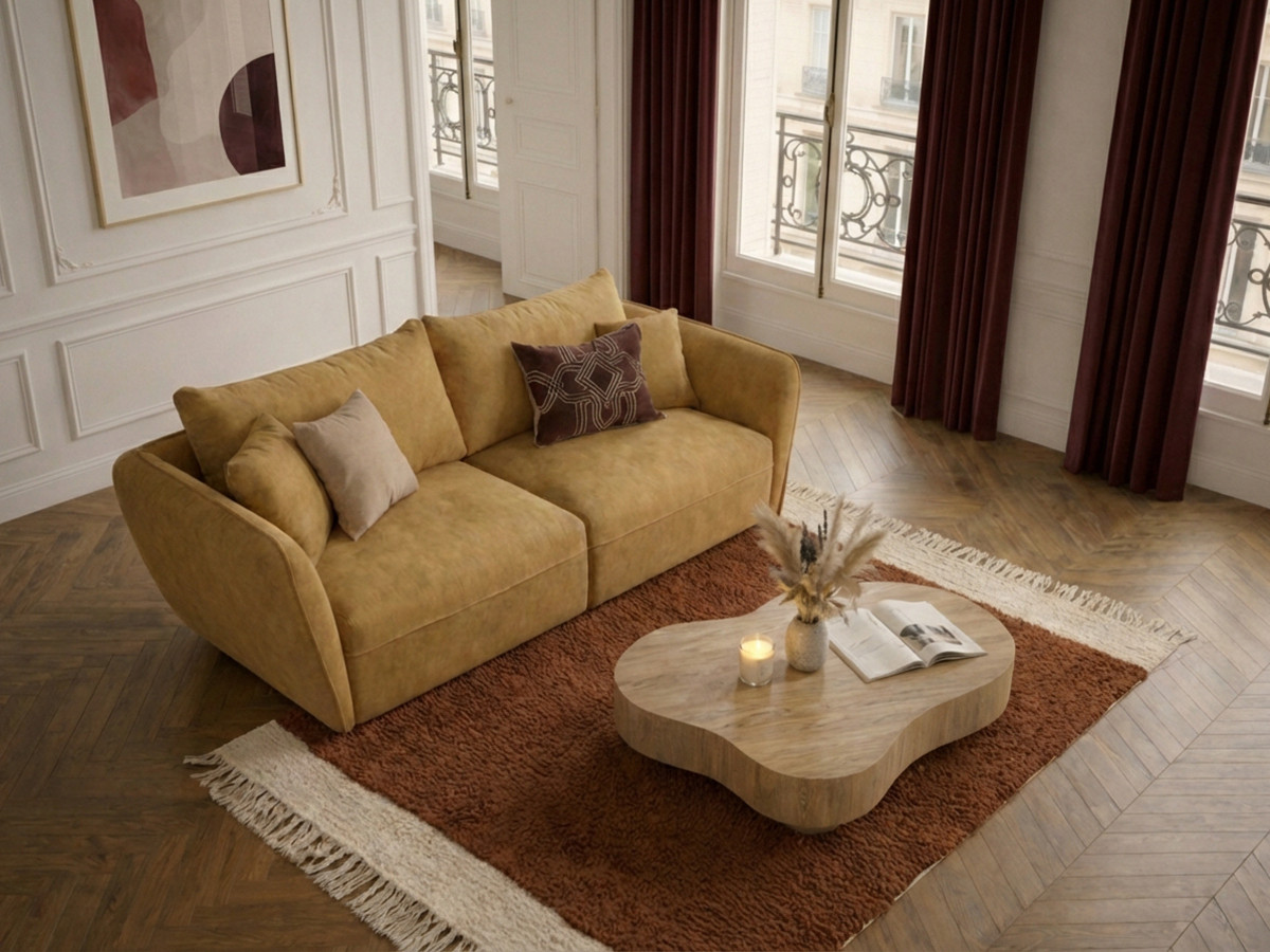 Bobochic Luigi Sofa 3-Sitzer Strukturstoff Gelb