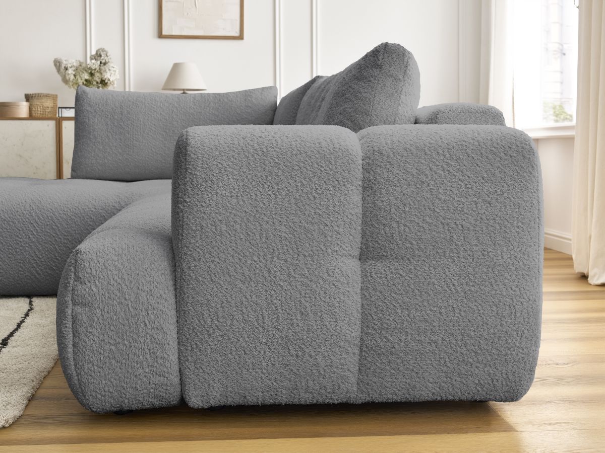 Bobochic Fuji Ecksofa mit Schlaffunktion und Bettkasten 282 × 204 cm Bouclé-Stoff Dunkelgrau Ecke links