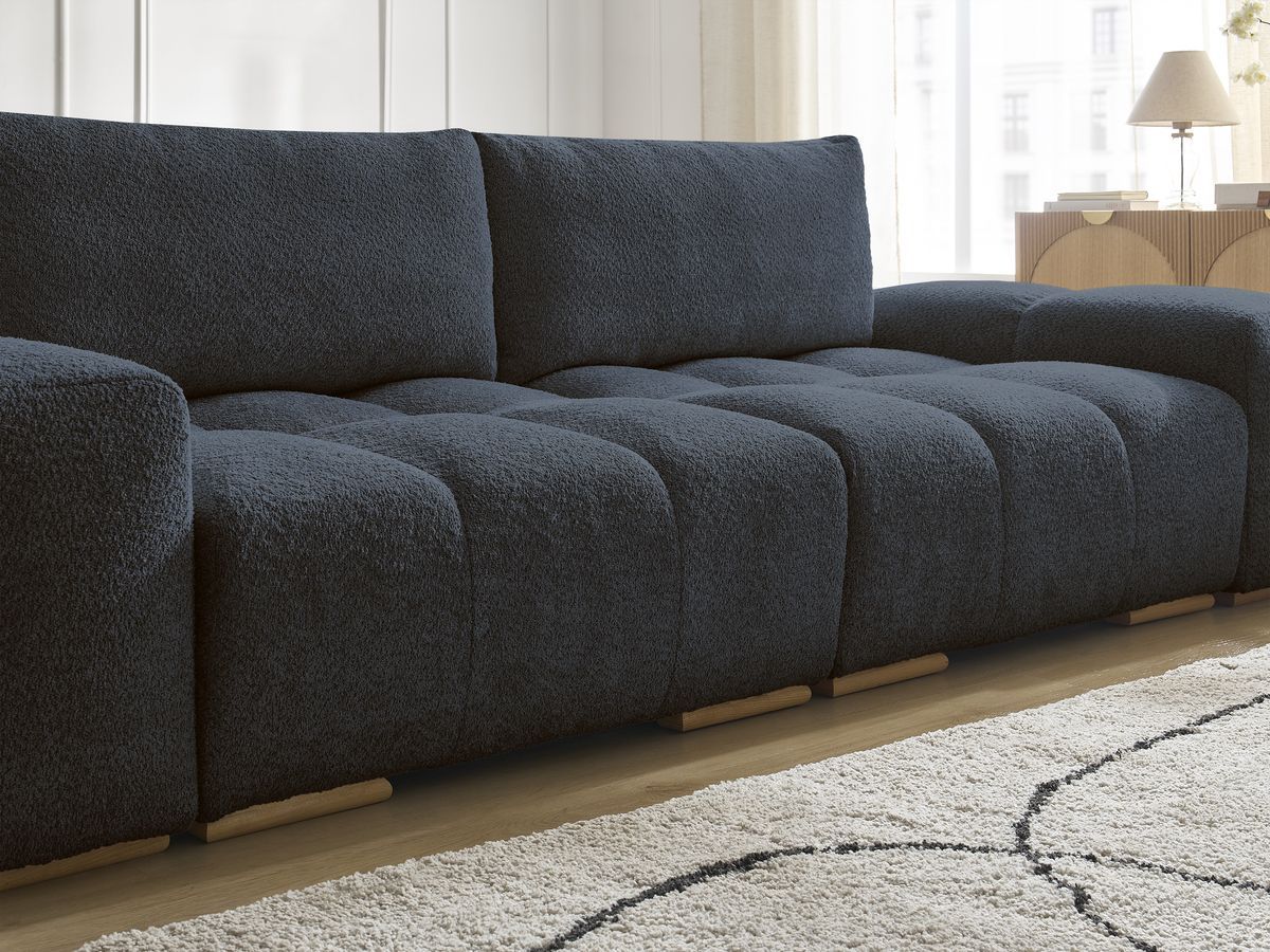 Bobochic Anakin Sofa 3-Sitzer, 2 Kissen Bouclé-Stoff Dunkelblau