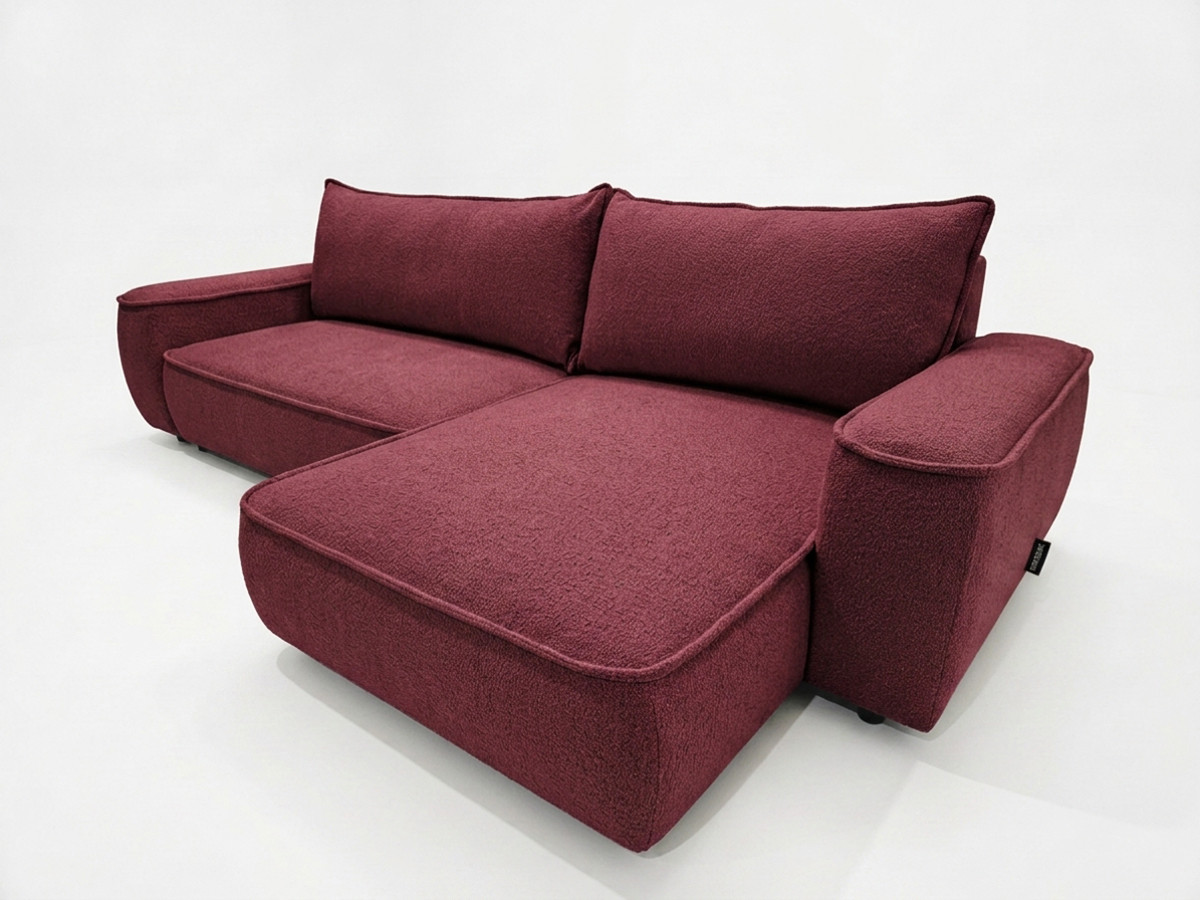 Bobochic Honore Ecksofa mit Schlaffunktion und Bettkasten Chenille Rot
