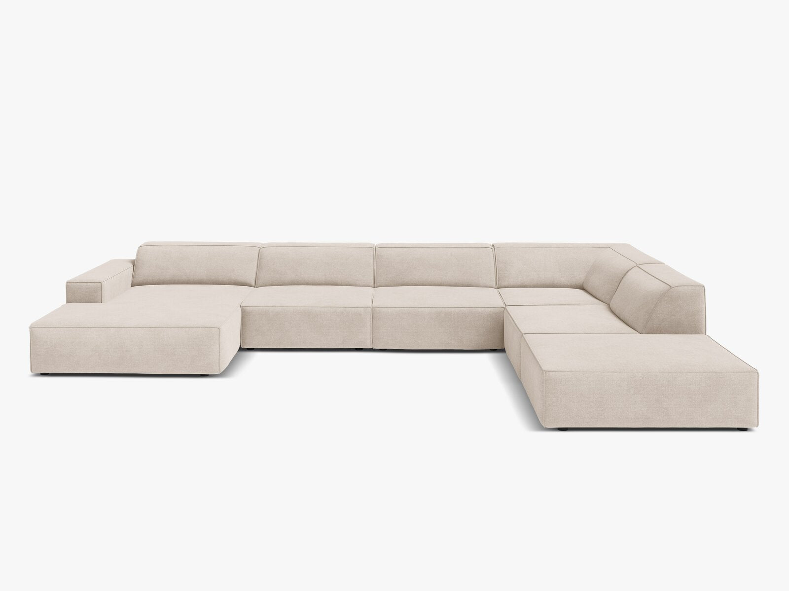Micadoni Panorama-Ecksofa Jodie 7-Sitzer Strukturierter Stoff Liberty Beige Rechts