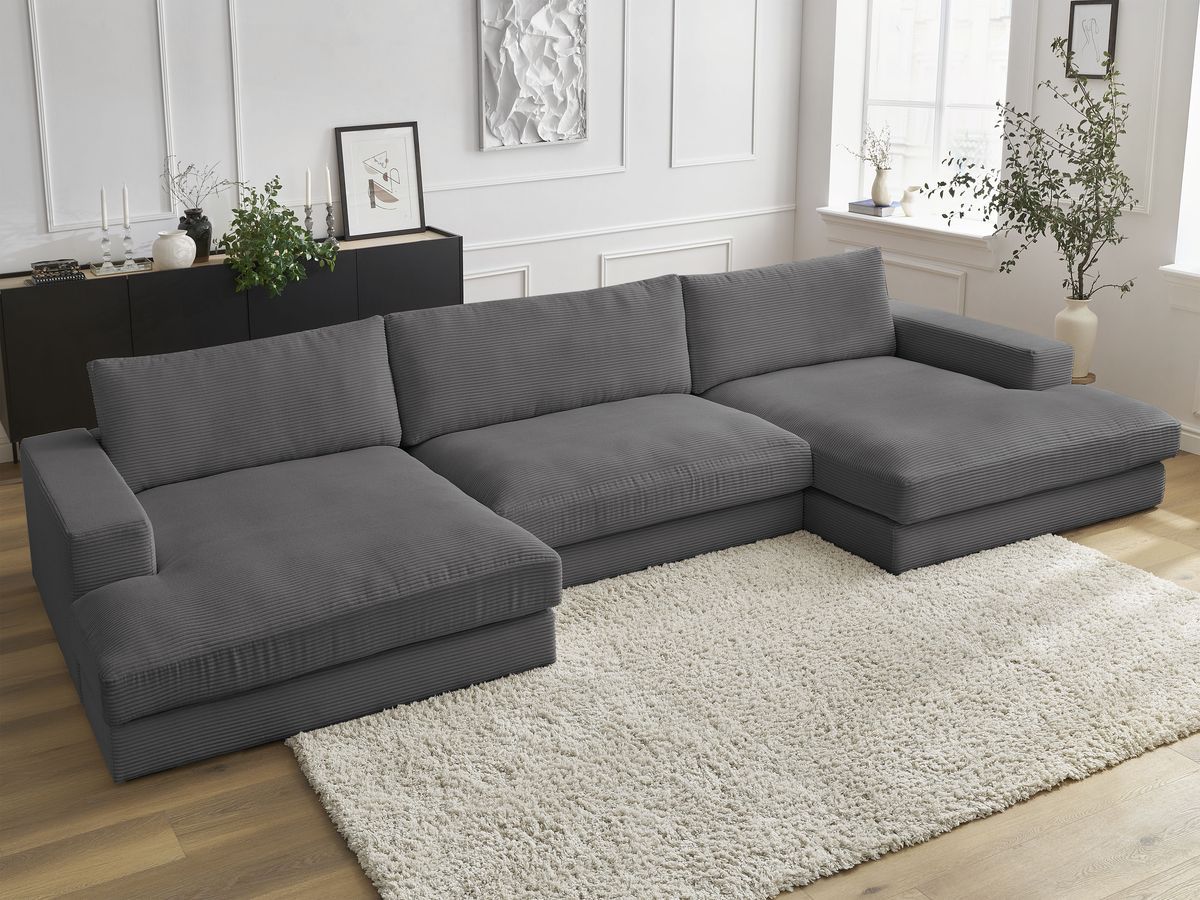 Bobochic Leonard Wohnlandschaft 404 × 159 cm Cordsamt Dunkelgrau