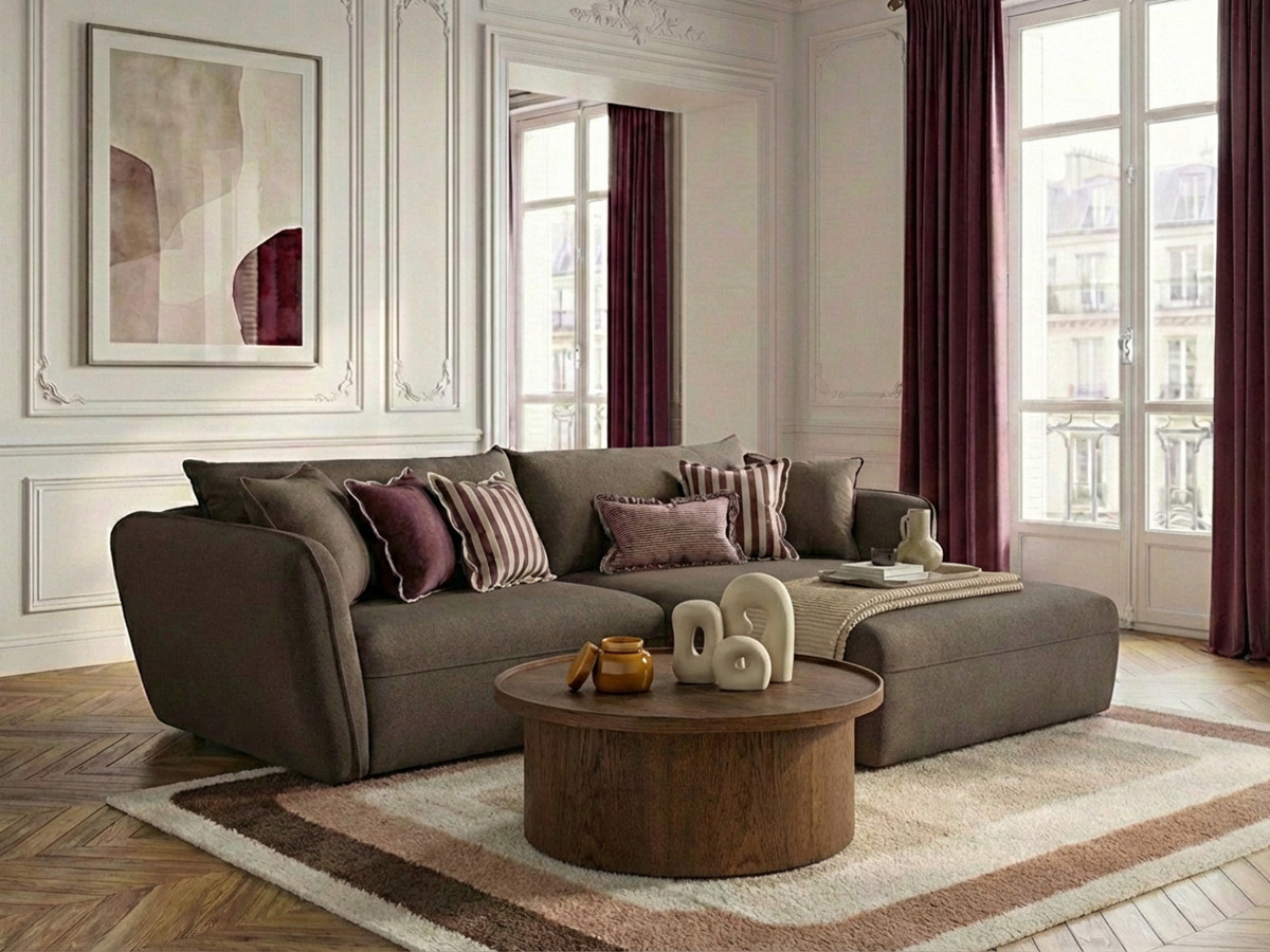 Bobochic Luigi Ecksofa Strukturstoff Taupe Ecke rechts