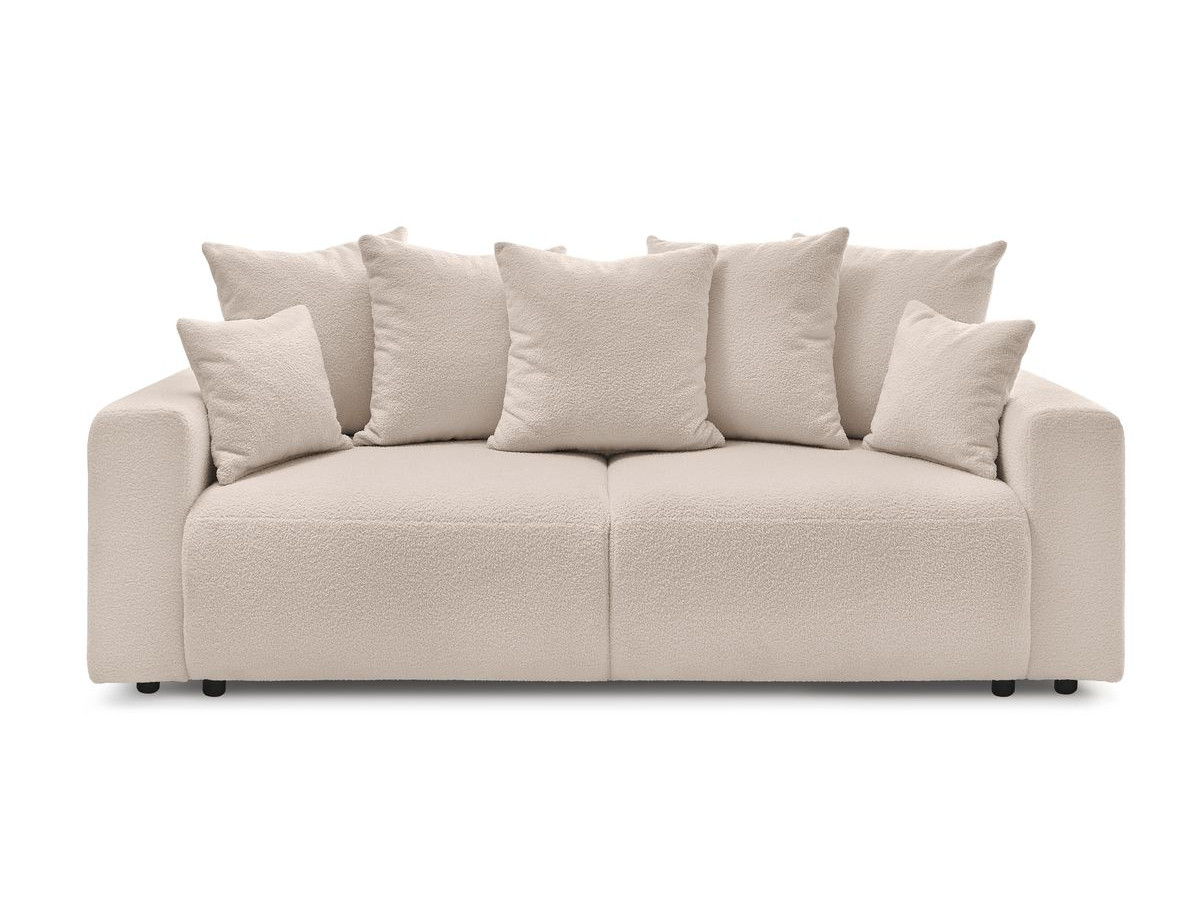 Bobochic Envy Schlafsofa 3-Sitzer mit Bettkasten und rechteckigem Pouf Bouclé-Stoff Beige