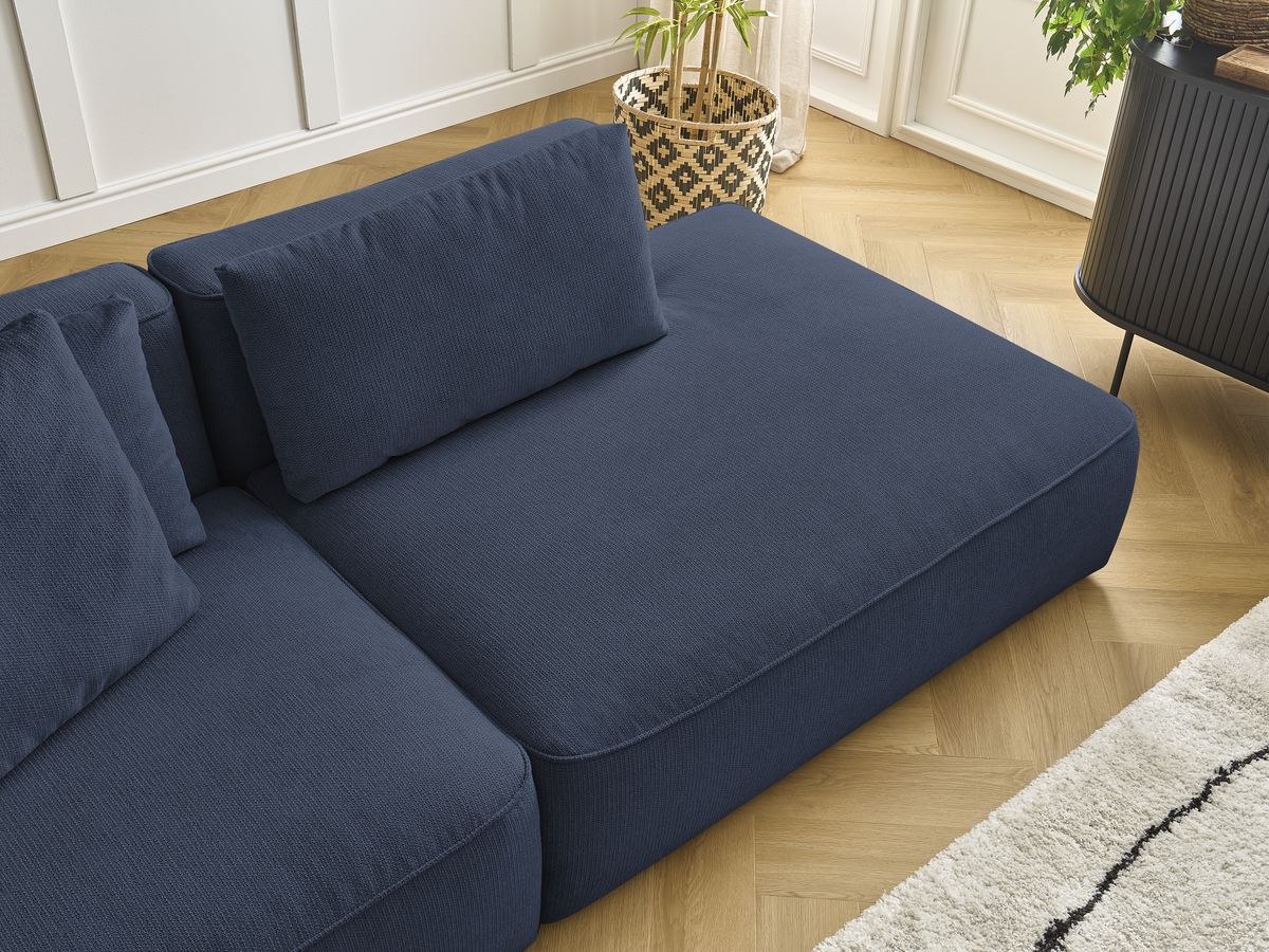 Bobochic Leopold Sofa 4-Sitzer mit Pouf Melange-Stoff Dunkelblau Armlehne links