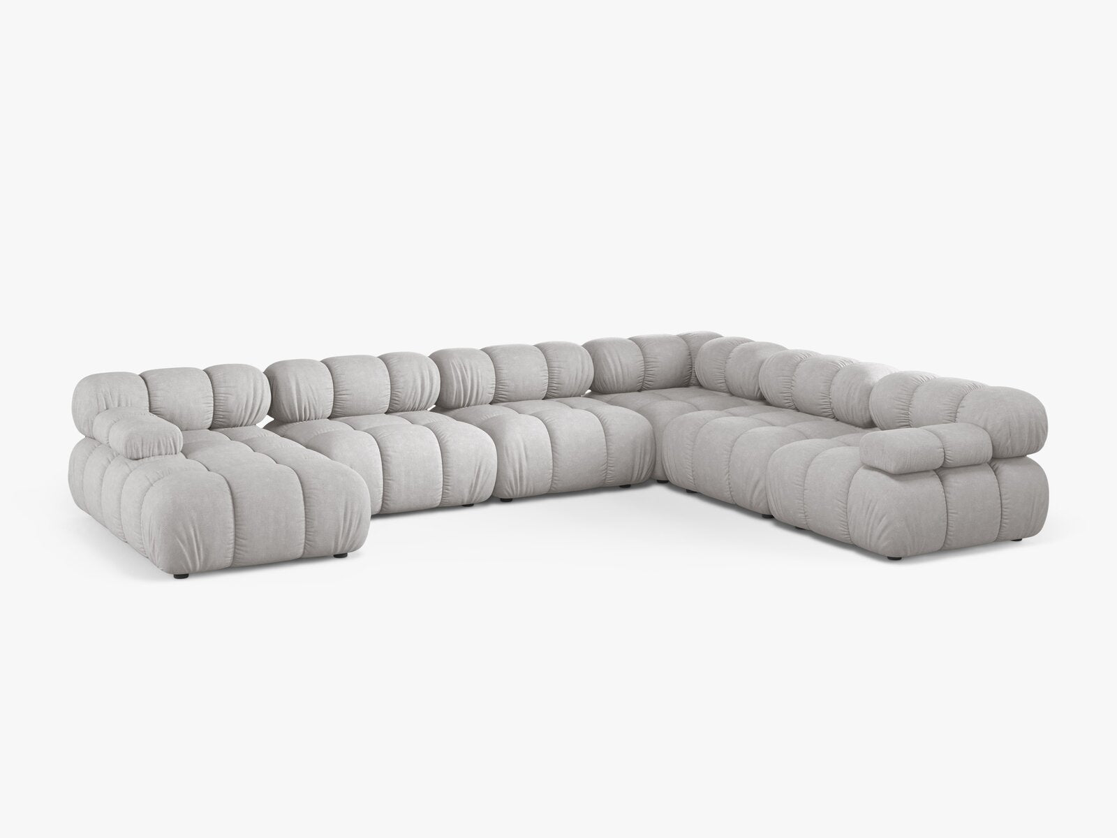 Micadoni Modulares Panorama Ecksofa Bellis 8-Sitzer Rechts Strukturierter Stoff Liberty Hellgrau