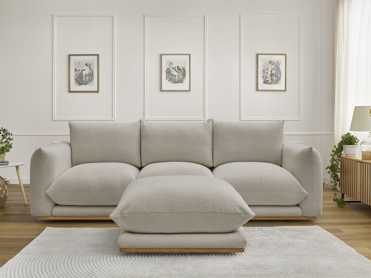 Bobochic Ernest Sofa 3-Sitzer mit Pouf 266 × 106 cm Bouclé-Stoff Taupe