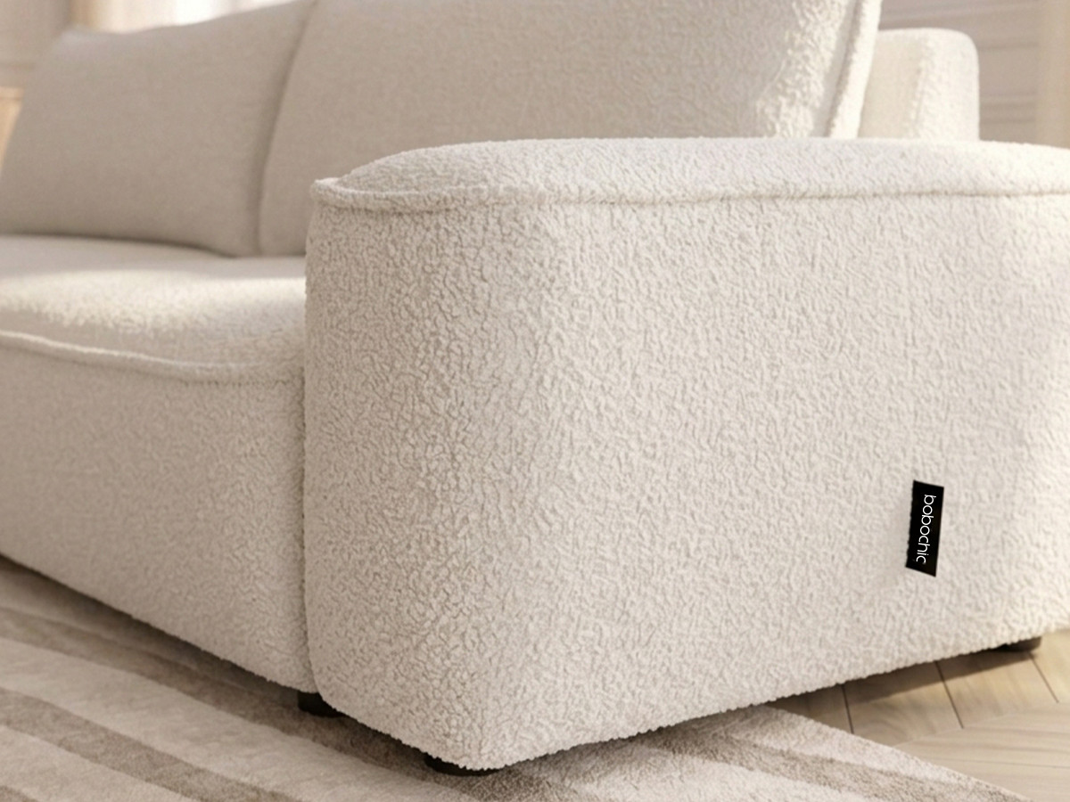 Bobochic Honore Schlafsofa 3-Sitzer mit Bettkasten Chenille Weiß