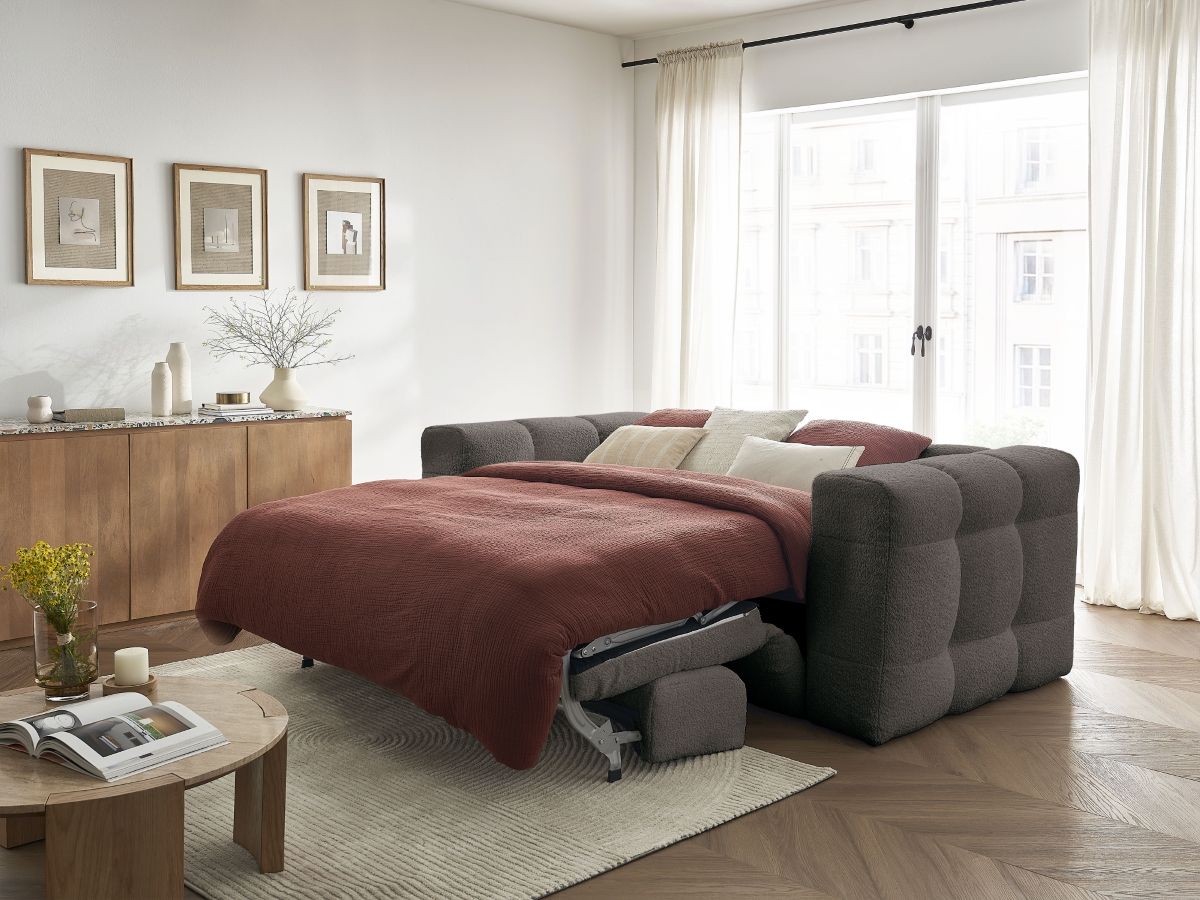 Bobochic Cloud Schlafsofa 3-Sitzer Bouclé-Stoff Braun